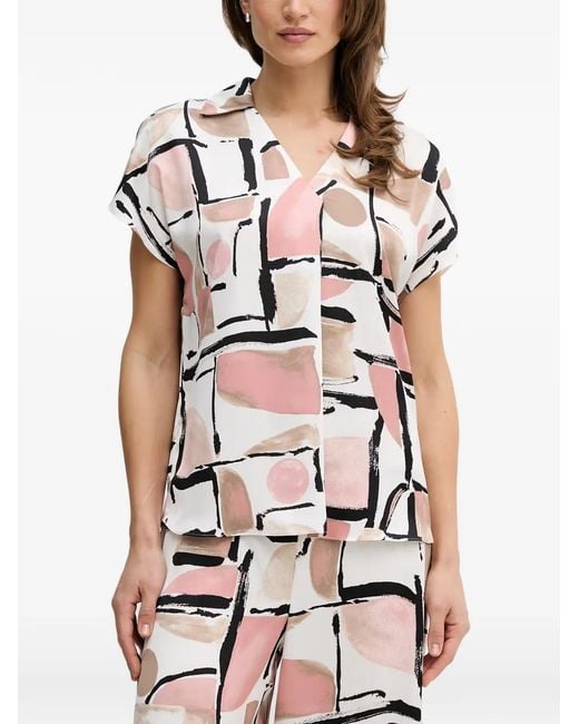 Joseph Ribkoff White Abstract-Print Short-Sleeve Top