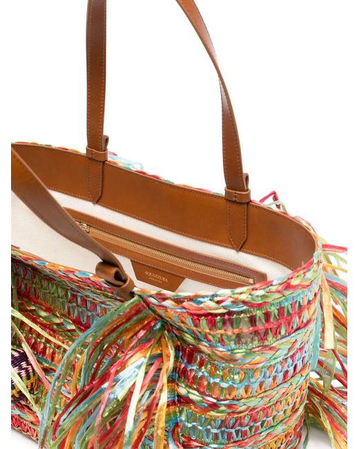 Aquazzura Brown Trancoso Fringe-Trimmed Woven Tote Bag