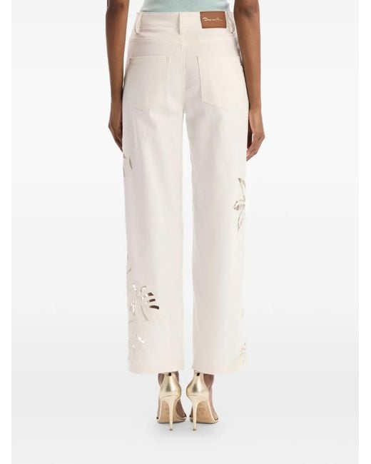 Oscar de la Renta White Pantalon En Jean À Taille Haute