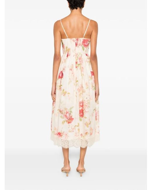 Zimmermann Pink Roselight Picnic Floral-Print Linen Midi Dress