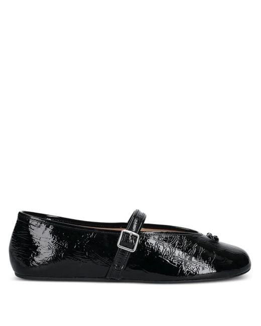 COACH Black Buckle Patent-Leather Ballet Flats