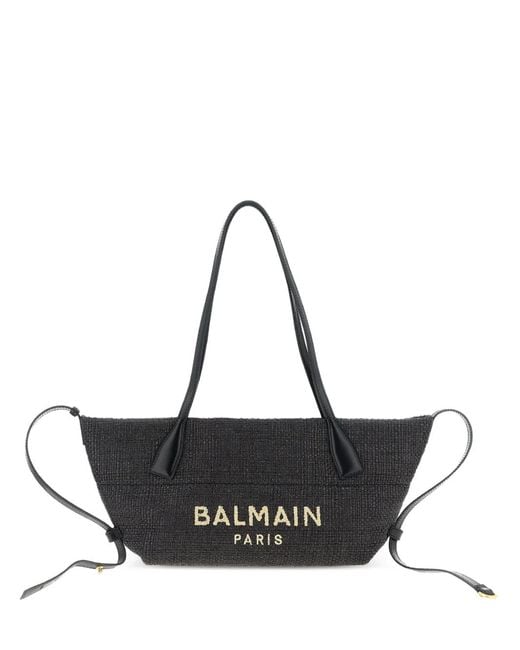 Balmain Black Track Raffia Tote Bag