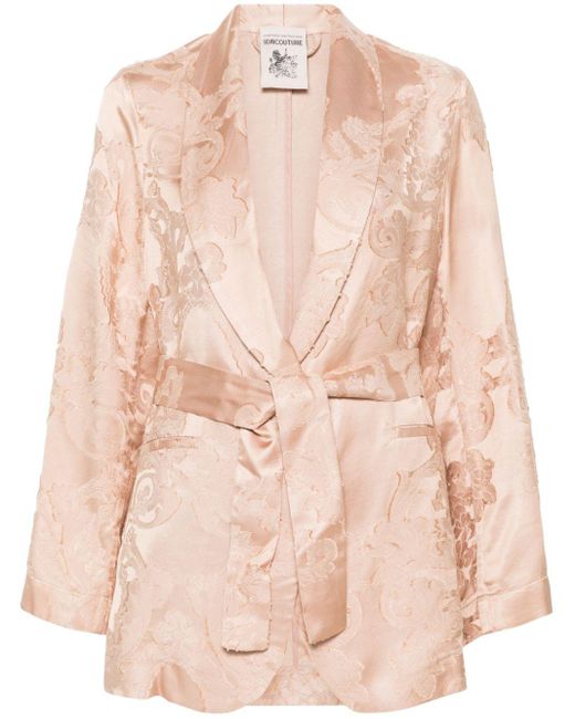 Semicouture Natural Patterned-jacquard Belted Blazer