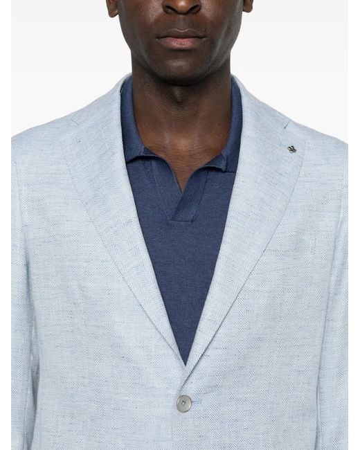 Tagliatore Blue Logo-Pin Blazer for men