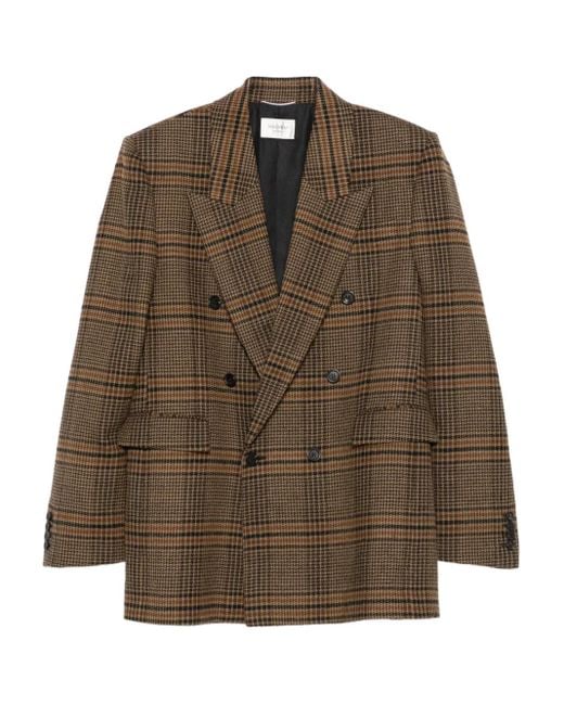 メンズ Saint Laurent チェック ダブルジャケット Brown