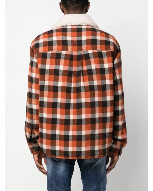 DSquared² Brown Check-Print Shearling Jacket for men
