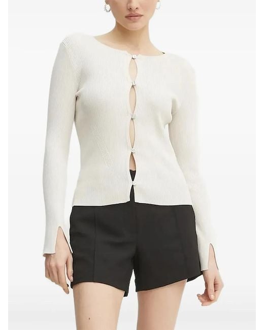 Guess White Ribbed Button-Front Cardigan