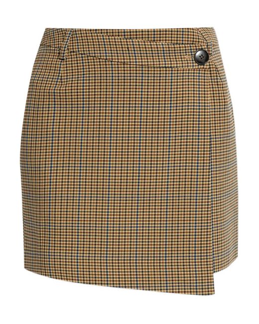Gestuz Green Check-Pattern Wrap Skirt