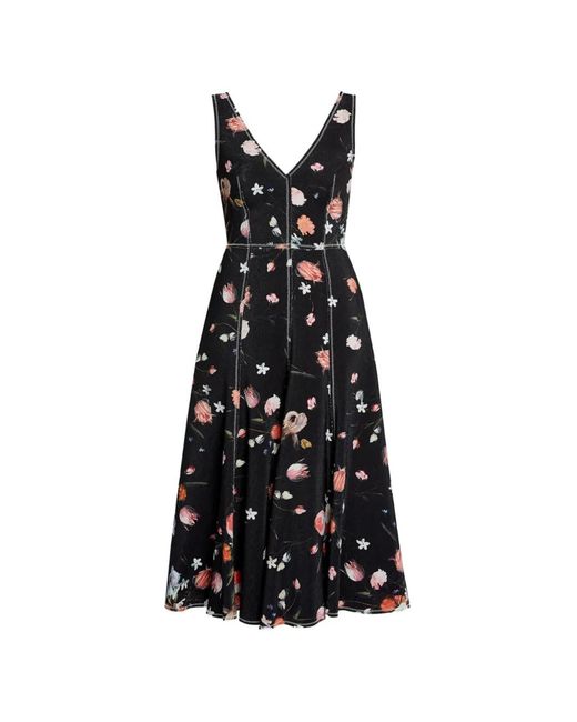 Erdem Floral Print Textured Twill Fit & Flare Dress in Black | Lyst Erdem Floral Print Textured Twill Fit & Flare Dress in Black | Lyst