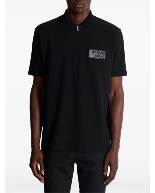 Balmain Black Polo Shirt With Zippered Collar for men