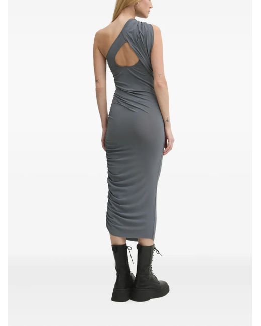 Rick Owens Blue One-Shoulder Draped Midi Dress