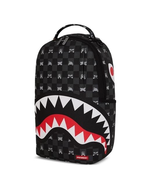 Sprayground Black Shark Check-Print Backpack for men