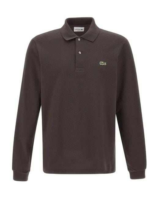 Lacoste Gray Long-Sleeve Ribbed-Collar Polo Shirt for men