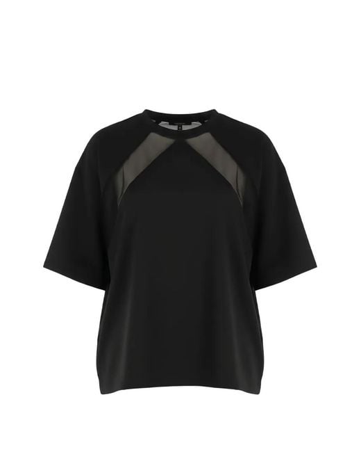 Pinko Black T-Shirt À Empiècements En Résille