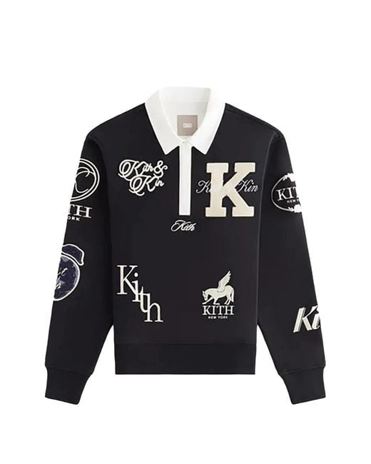 Kith Black Emery Logo-Patch Long-Sleeve Polo Shirt
