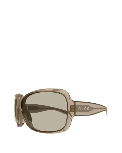 Gucci Gray Logo-Print Square-Frame Sunglasses