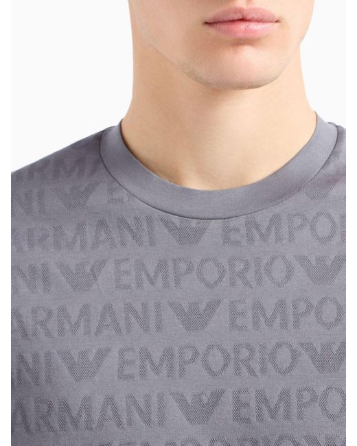 Emporio Armani Gray Logo-jacquard Cotton T-shirt for men