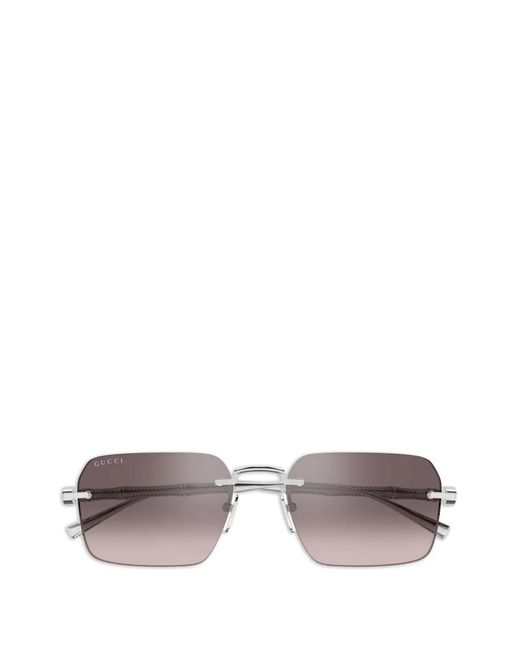 Gucci Metallic Rimless Rectangle-Frame Sunglasses for men