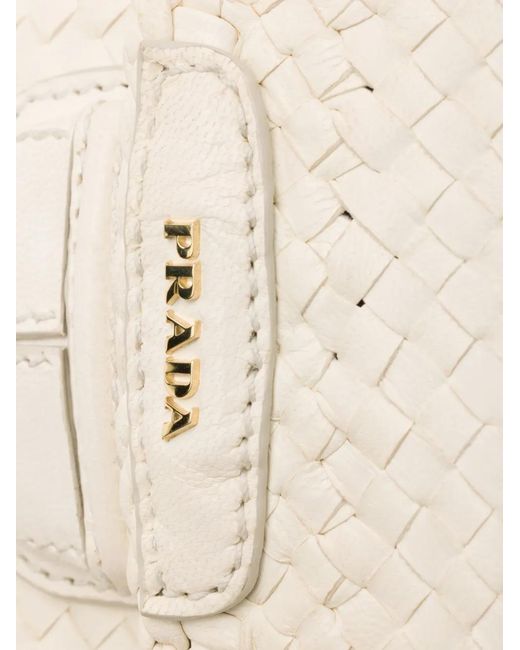 Prada White Woven Leather Mini Bag