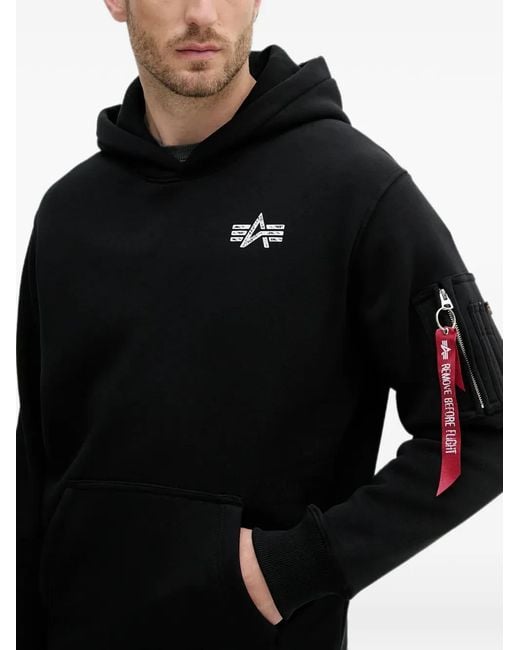 Alpha Industries Black Logo-Print Zip-Pocket Hoodie for men