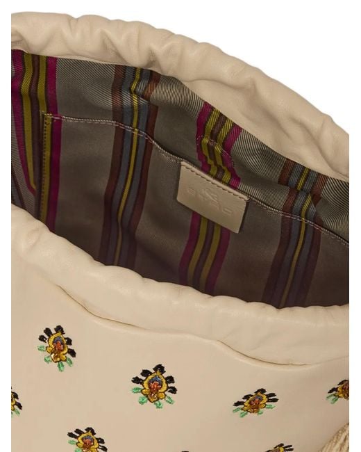 Etro Natural Kalispera Medium Leather Bag With Embroidery And Beads