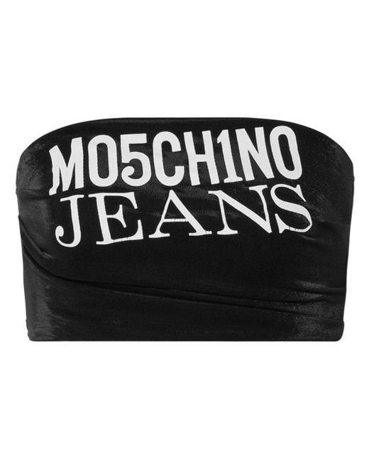 Moschino Jeans Black Logo-print Bandeau Top