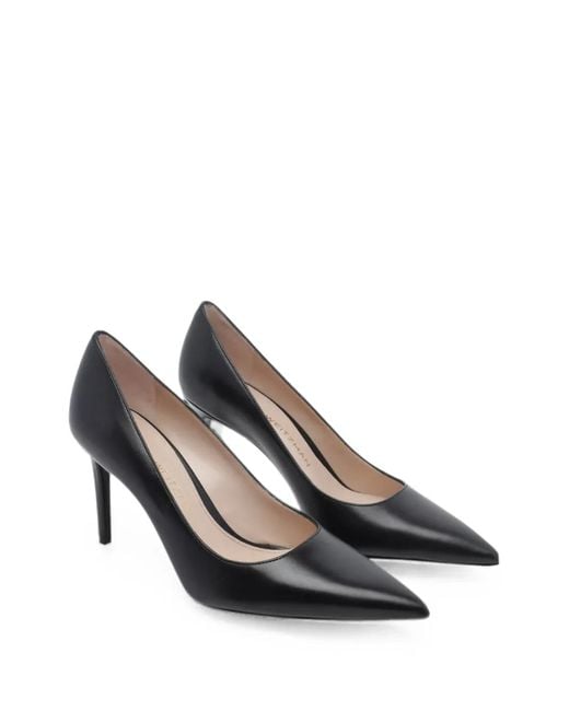 Stuart Weitzman Black Pointed-Toe Leather Pumps