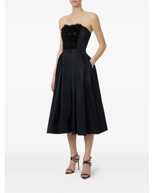Elisabetta Franchi Black Embroidered Floral-Appliqué Midi Dress