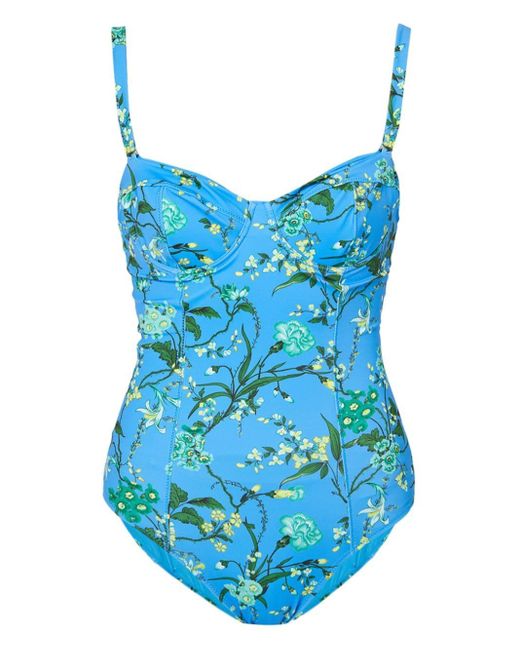 Erdem Blue Floral-print Swimsuit