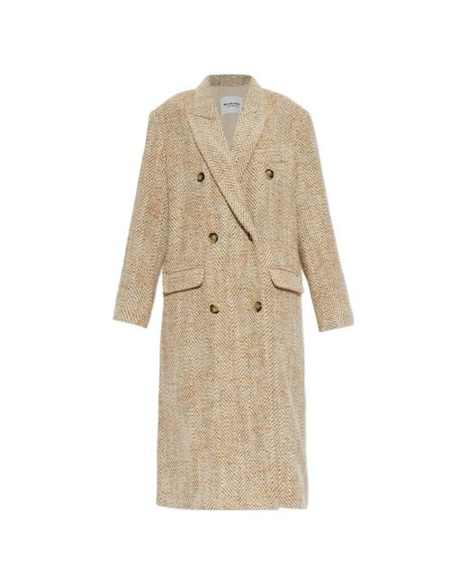 Isabel Marant Natural Pilda Herringbone Double-Breasted Coat