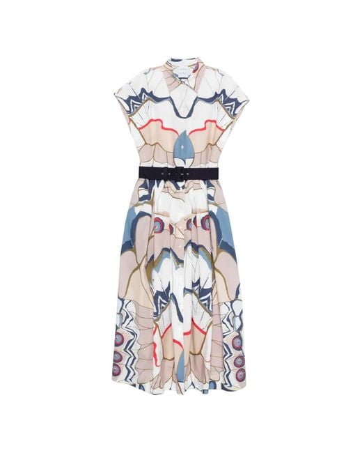 Sara Roka White Edrina Floral-Print Cotton Midi Dress