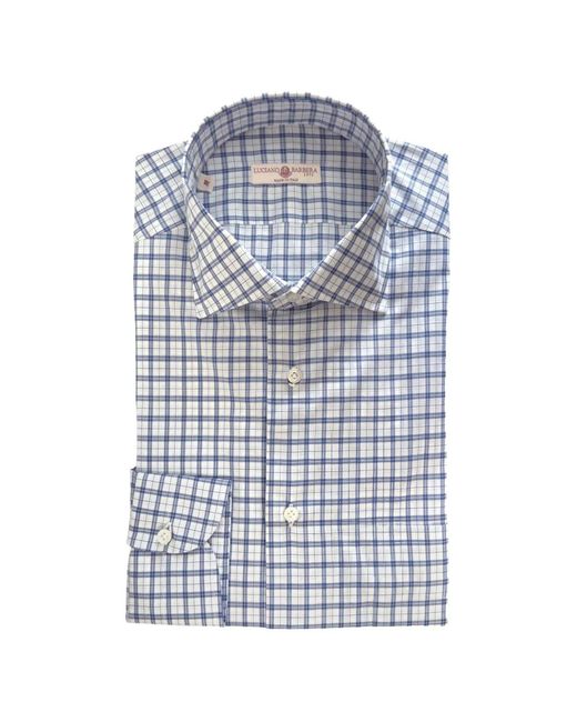 Luciano Barbera Blue Plaid-Pattern Button-Down Shirt for men