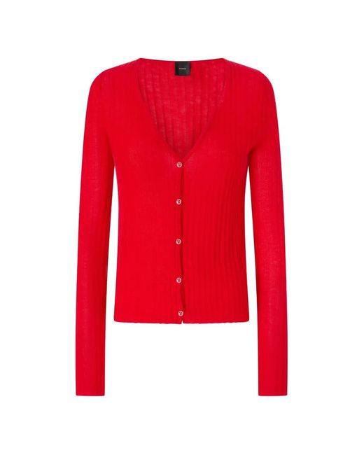 Pinko Red Ribbed Cardigan With Buttons