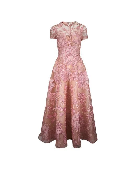 Naeem Khan Pink Floral Short Sleeve Dress