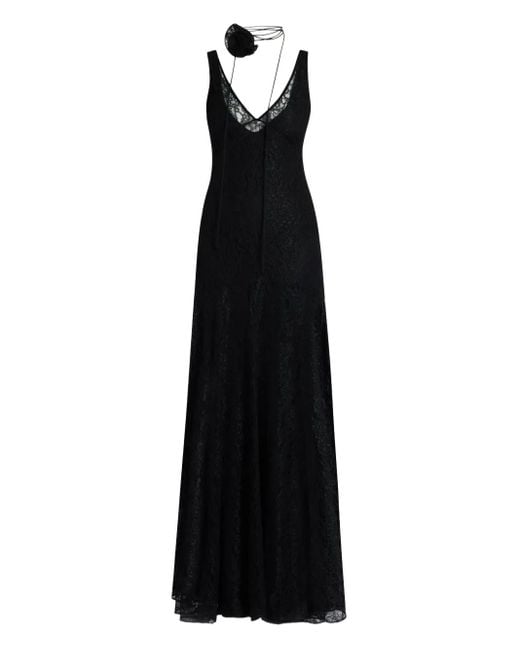 De La Vali Black Lace-Overlay V-Neck Dress