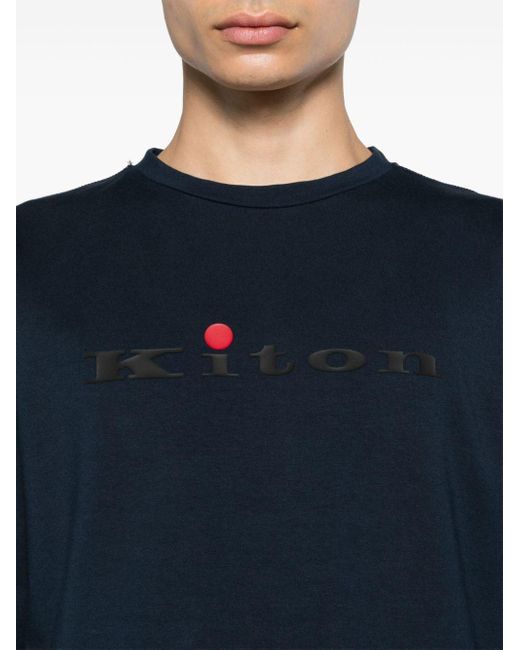 Kiton Blue Logo-print Cotton Blend Sweatshirt for men