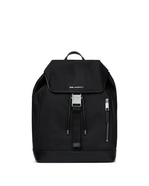 Karl Lagerfeld Black K/Nylon Buckle Backpack for men