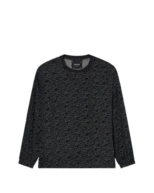 Giorgio Armani Black Printed Crew-Neck Long-Sleeve T-Shirt for men