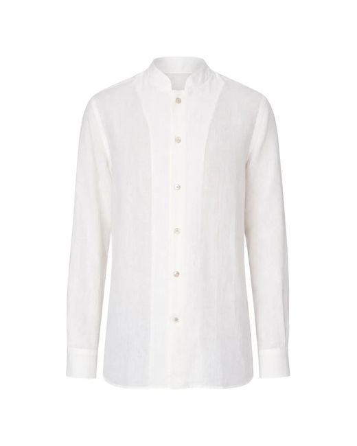 Eleventy White Stand-Up Collar Linen Shirt for men