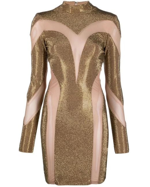 Philipp Plein Natural Crystal-Embellished Panelled Dress