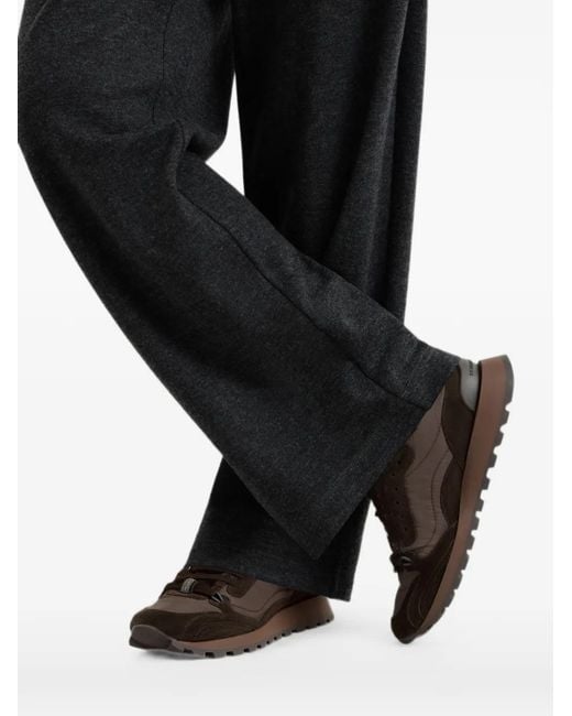 Brunello Cucinelli Brown Suede And Techno-Fabric Runners With Shearling Lining And Monili