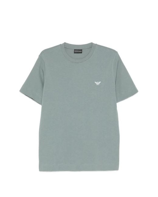Emporio Armani Blue Eagle-Embroidery Crew-Neck T-Shirt for men