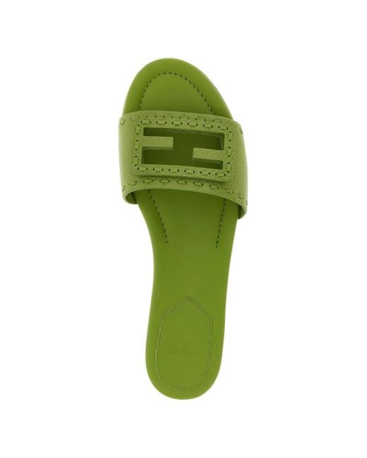 Fendi Green Selleria Baguette Open-Toe Flat Sandals