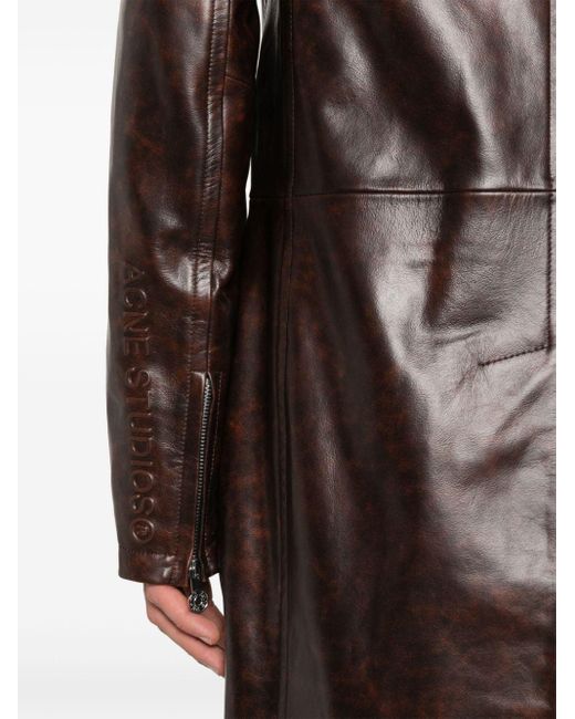 Acne Brown Single-breasted Leather Coat for men
