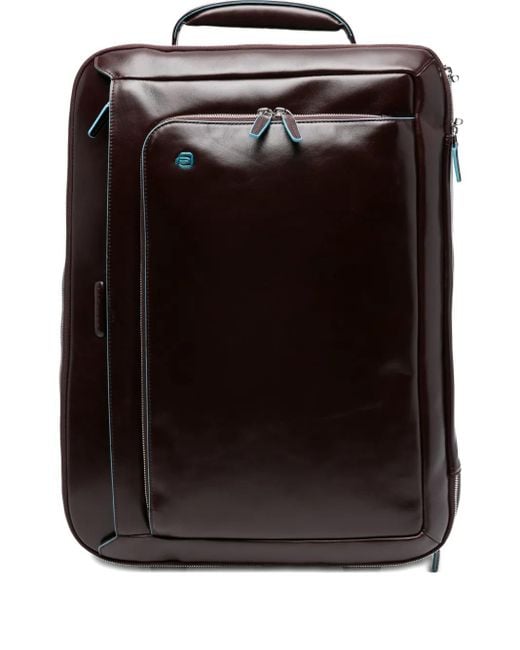 Piquadro Black Leather Wheeled Holdall for men