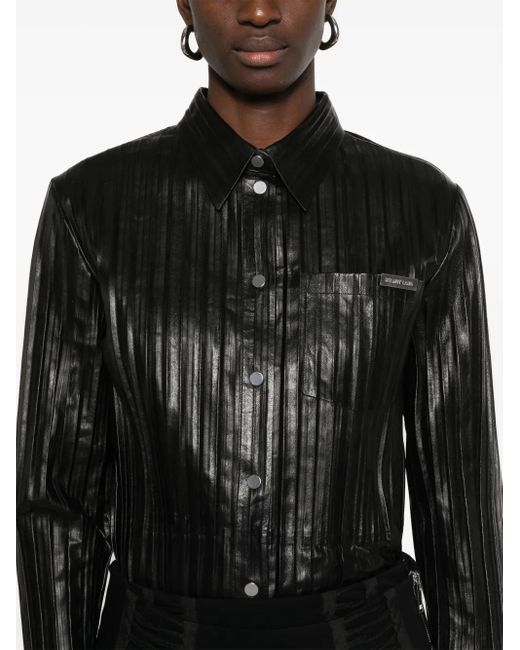 Helmut Lang Geplooide Leren Blouse in het Black