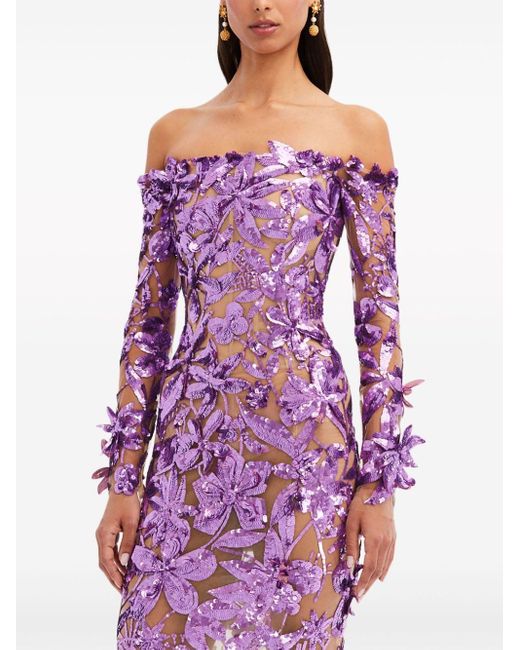 Oscar de la Renta Purple Embellished Off-shoulder Gown
