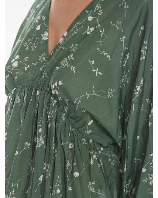 Samsøe & Samsøe Green Floral-Print Puff-Sleeve Blouse