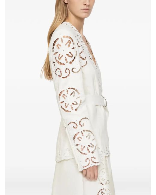 Sea White Dahlia Broderie-Anglaise Belted Blazer