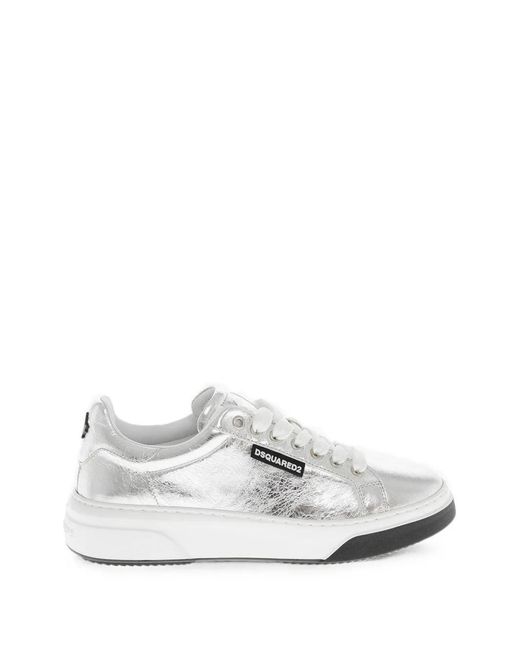 DSquared² White Metallic Textured Leather Sneakers